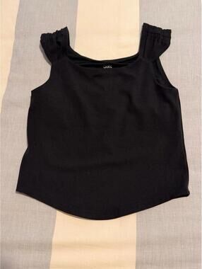 Athleta Girl Black Ruffle Sleeve Tank Top, Size Medium